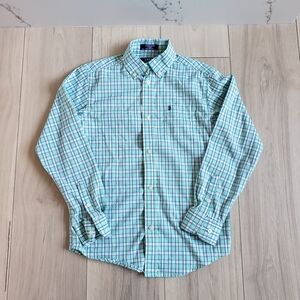 Izod Shirt Boys 8 Green and Blue Plaid Button-Down
